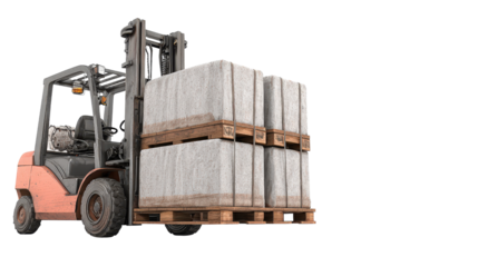 Forklift lifting heavy cargo background isolated on a Transparent background, PNG file.