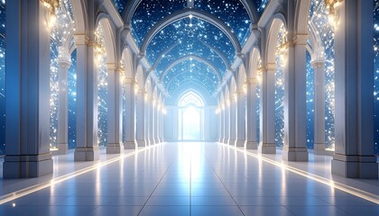 Elegant Hallway with Arches and Starry Sky Ceiling