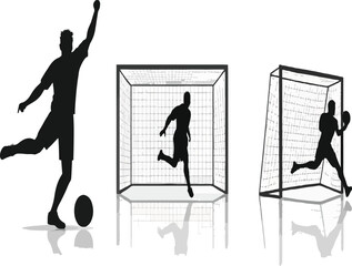 Soccer Players and Goal Silhouette Vector, Football and Sport Illustration Set