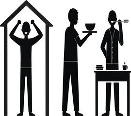  Morning Routine and Daily Activities Vector, Man at Home and Personal Care Silhouettes