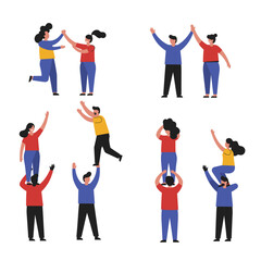 Diverse Team Celebrating Success: Flat Design Illustrations