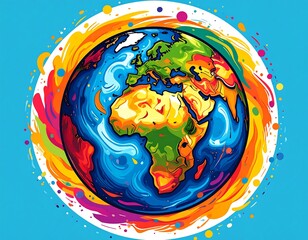 Vibrant world illustration with swirling colors symbolizing interconnectedness and diversity