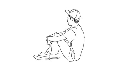 Outline of a Seated Person Wearing a Cap