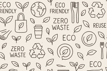 Patterns of eco-friendly symbols promoting sustainability and awareness tactics for zero waste living