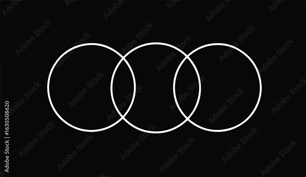 Poster interlocking circles design on black background minimalist geometric pattern white outline three cir