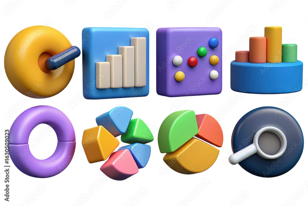 Aufkleber collection of 3d business and data icons isolated on transparent background