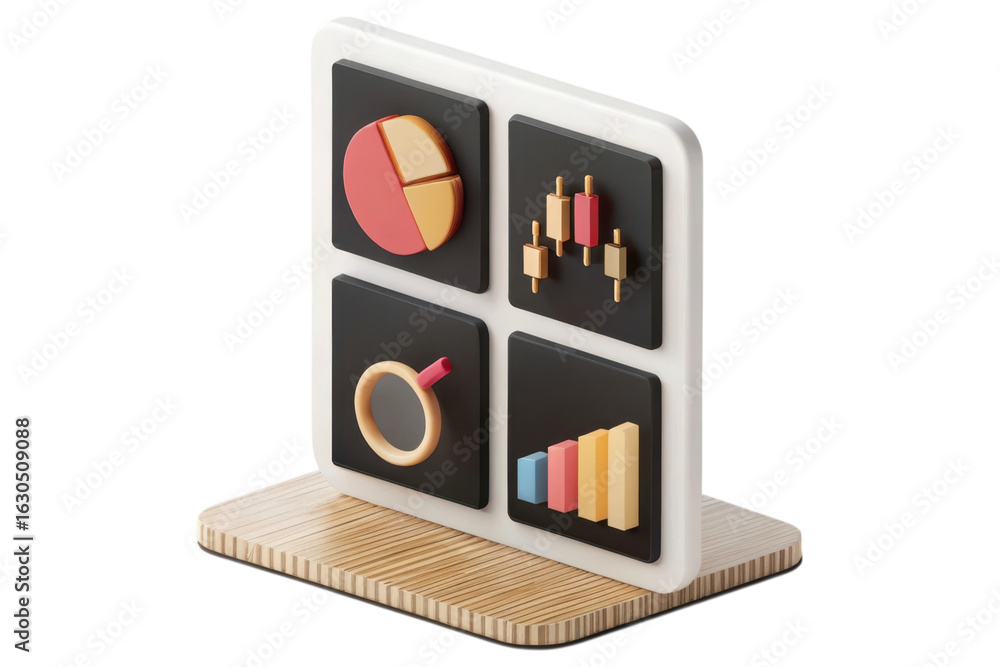 Poster digital data display with charts and graphs isolated on transparent background