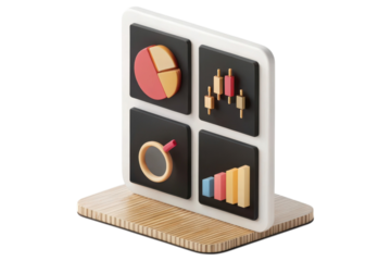 Digital data display with charts and graphs isolated on transparent background