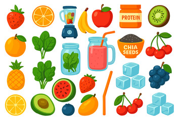 Fresh fruit and healthy ingredients arranged for smoothie preparation and nutrition enhancement