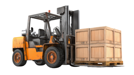 Forklift ready for loading background isolated on a Transparent background, PNG file.
