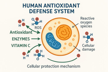 Human Antioxidant Defense System Illustration - Cell, Antioxidants, ROS [Illustration]