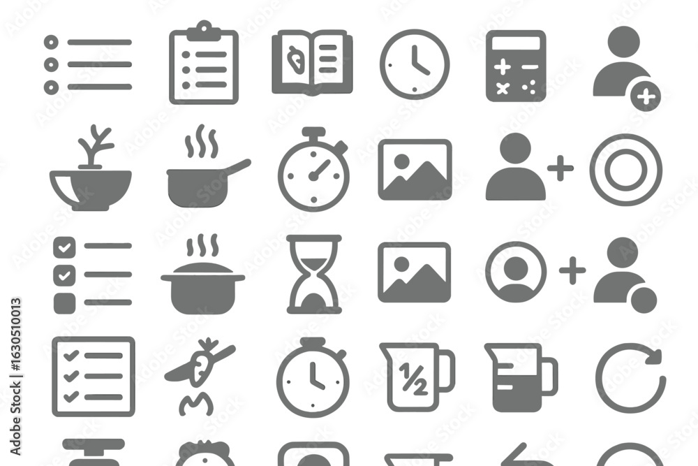 Poster icons representing various activities and tasks for organization and productivity in a minimalist st