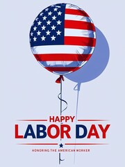 Happy Labor Day Graphic with Flag Balloon and Clean Layout