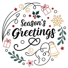 Festive Season s Greetings Circle with Holiday Elements and Elegant Calligraphy for Christmas and New Year