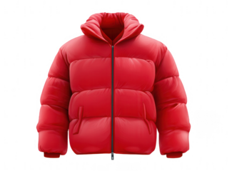 Red puffer jacket, isolated on a white background, png, transparent