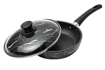 Black frying pan with non stick coating isolated on a white background