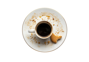 Empty Coffee Cup and Crumbled Cookie on White