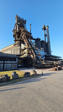 Monterrey, Nuevo Leon, Mexico - Jul 29, 2025: Steel Museum about the history of the steel industry in Monterrey, Nuevo Leon, inside Fundidora Park at the Blast Furnace