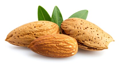 Almonds with leaves on white background (2)