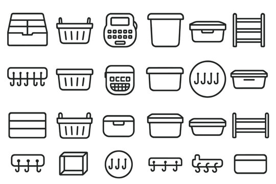 Collection of minimalistic storage icons for organizing and managing household items online