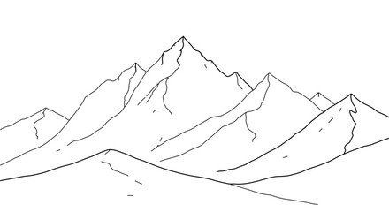 Mountain range outline drawing vector illustration for hiking travel adventure and outdoor nature scenery art