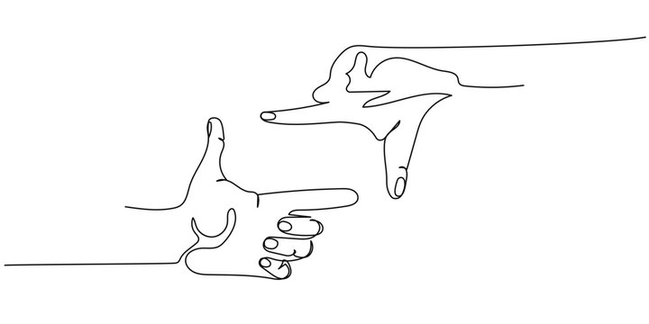 Abstract linear outline of two hands framing a scene, minimalist symbol of directing, vision, and creative cinematic perspective