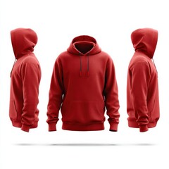 pullover red hoodie mockup back front and side view isolated on white background for brand presentation

