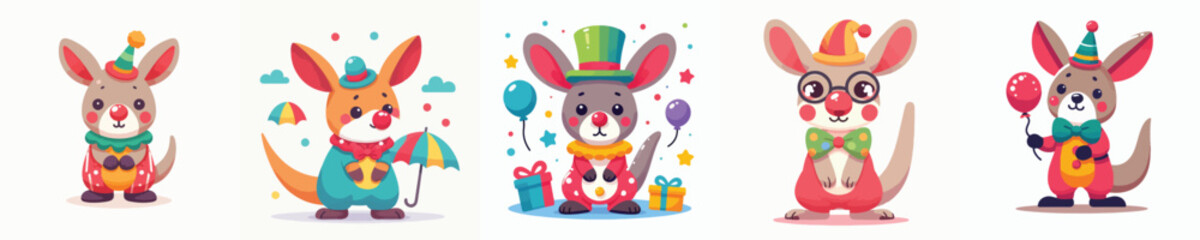 cute kangaroo vector wearing a clown costume