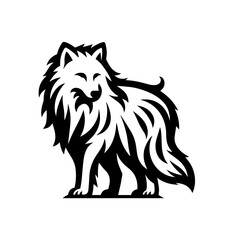 Clean black and white silhouette vector of an arctic wolf on a white background