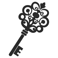 Ornate Antique Key Line Art Vector