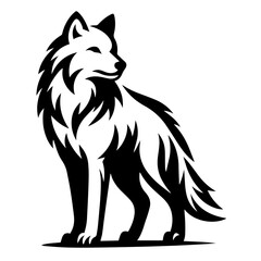Clean black and white silhouette vector of an arctic wolf on a white background