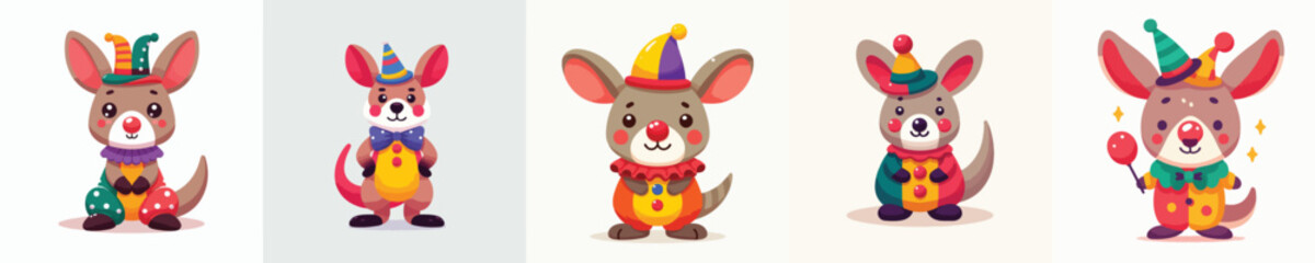 cute kangaroo vector wearing a clown costume