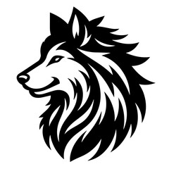 Clean black and white silhouette vector of a wolf on white background