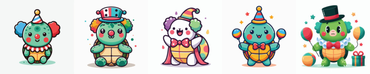 cute turtle vector wearing clown costume