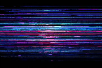 Abstract horizontal lines of vibrant, glitch-affected colors against a dark background