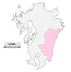 日本地図 九州 宮崎県 県境無し 03
