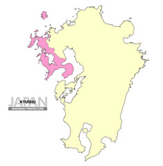 日本地図 九州 長崎県 県境無し 02