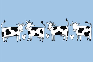 A delightful pattern features cute cartoon cows with hearts, perfect for a farmthemed design or childrens illustration