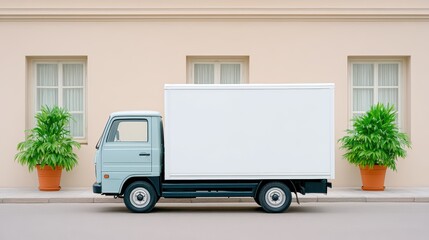Light Blue Delivery Truck Parked in Urban Setting