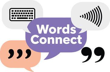 The words connect are displayed in speech bubbles with icons, representing communication and the exchange of ideas