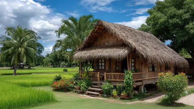 isan traditional bamboo house thailand video