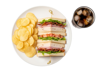 Classic Club Sandwich with Chips and Cola - Top View