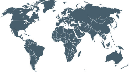 Obraz premium World map with country borders in dark blue on white background earth globe