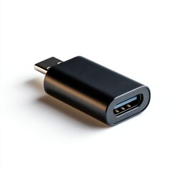 A generic, unbranded black USB-A to USB-C adapter, isolated on a pure white background. Data, connectivity.