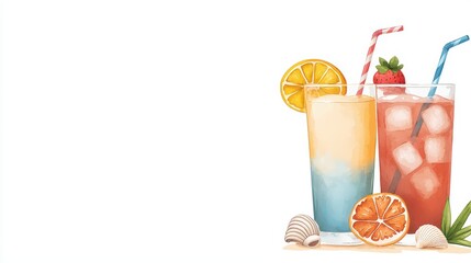Refreshing Tropical Drinks with Citrus Fruits and Shells