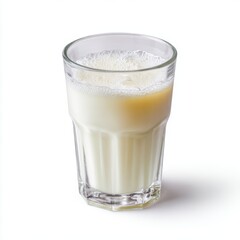 A clear glass of plain kefir, isolated on a pure white background. Probiotic, healthy drink.