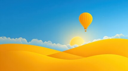 Sunny desert landscape with hot air balloon