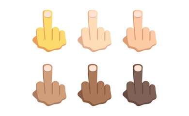 Six hands with different skin tones displaying the middle finger gesture on a white background