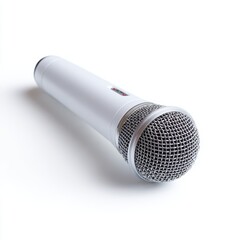A white toy microphone child-friendly, isolated on a pure white background. Pretend play, singing.