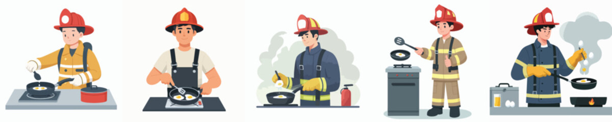 firefighter character vector frying eggs